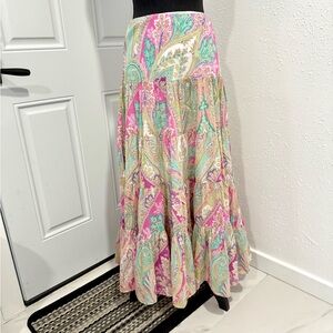 Ralph‎ Lauren Paisley Maxi cotton tiered Skirt XS